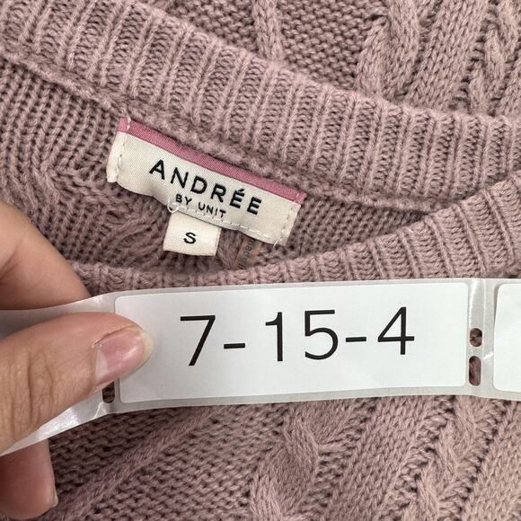 Andrée by Unit Sweater Womens Small Pink Cable Knit Heart Ruffle Hem Pullover - Picture 3 of 6